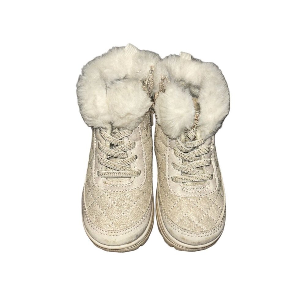 Carters Toddler Girl's Size 6 White Faux Fur Trim Zipper Boots